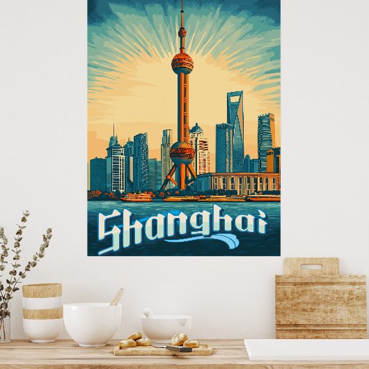 Shanghai Skyline - Prachtig stadsbeeld Poster (Keuken)
