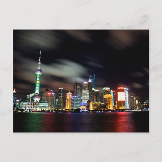 Shanghai Skyline van Night Briefkaart (Voorkant)