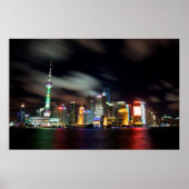 Shanghai Skyline van Night Poster (Voorkant)