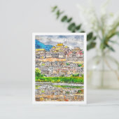 Shangri La Yunnan China Beroemde Reis Waterverf Briefkaart (Staand voorkant)