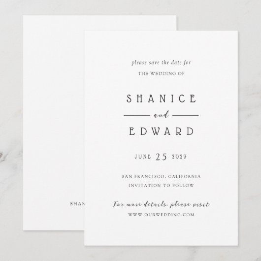 Shanice Modern Wedding Save The Date (Voorkant / Achterkant)
