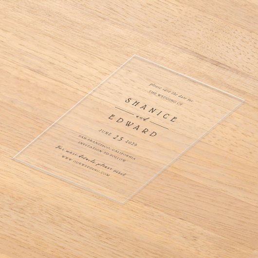 Shanice Modern Wedding Save the Date Acryl Uitnodigingen (Laagn)