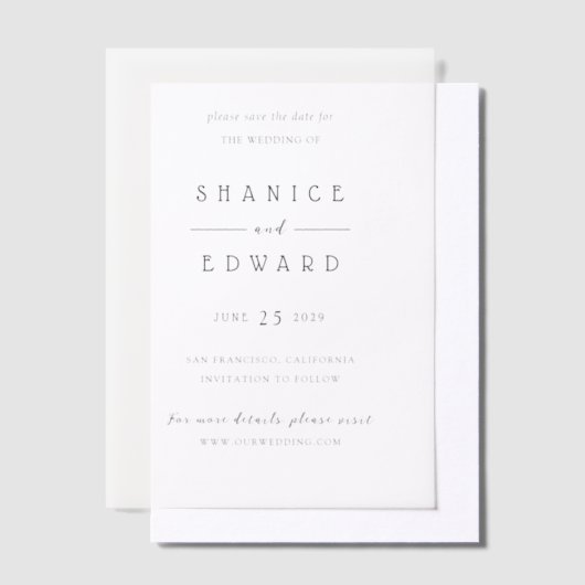 Shanice Modern Wedding Save the Date Vellum Uitnodigingen (Offset)