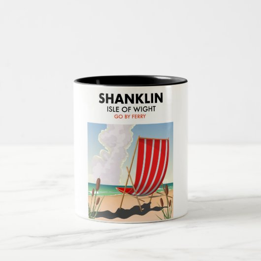 Shanklin Beach eiland wight reisposter. Tweekleurige Koffiemok (Center)