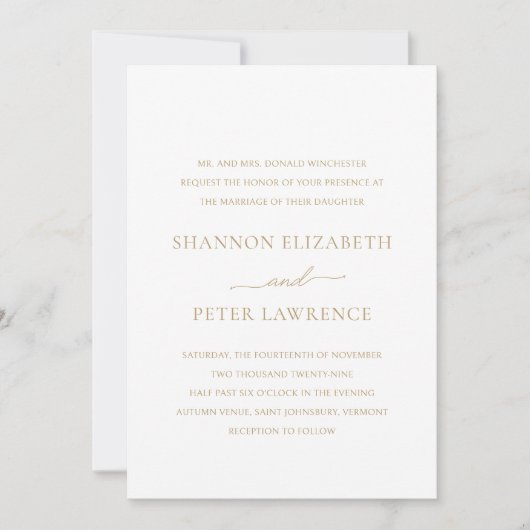 Shannon Gold Elegant Wedding Kaart (Voorkant)