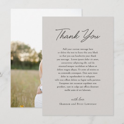 Shannon Gray Elegant Wedding Bedankkaart (Voorkant / Achterkant)