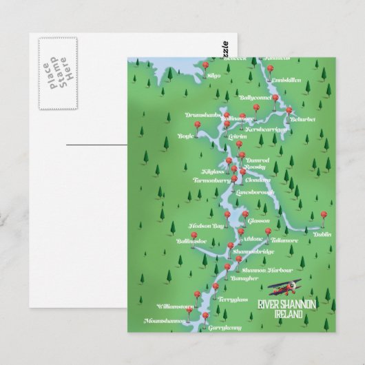 Shannon Ireland Map Briefkaart (Voorkant / Achterkant)