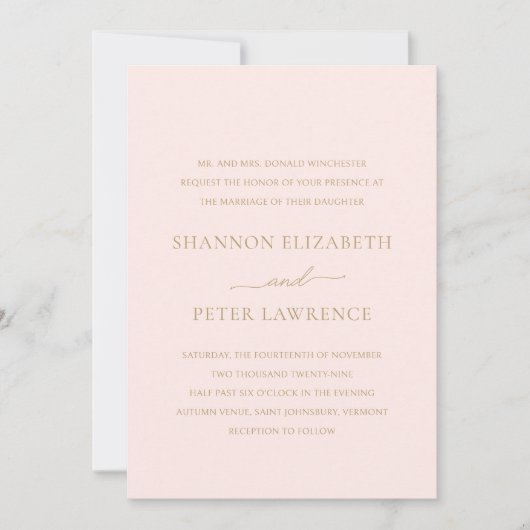 Shannon Roze en Goud Elegant Huwelijk Kaart (Voorkant)