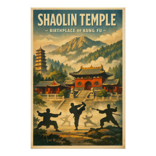 Shaolin Tempel, China, in een klassieke retro stij Perfect Poster