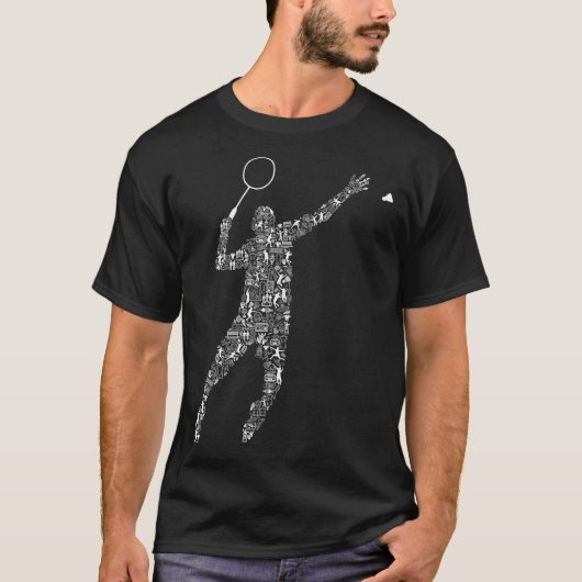 Shape Collage Silhouette Badminton Player Shirt Ba (Voorkant)