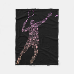 Shape Collage Silhouette Badminton Player Shirt Ba Fleece Deken