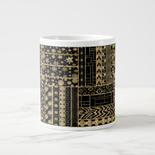 Shapes and Flowers Tangle in zwart en goud Grote Koffiekop