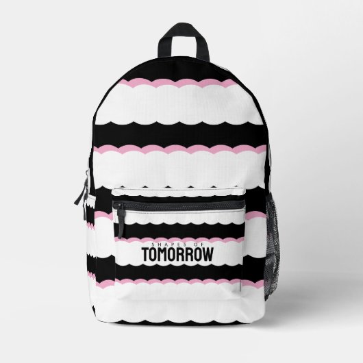 “Shapes of Tomorrow” Black, White & Pink Wavy  Bedrukte Rugzak (Voorkant)