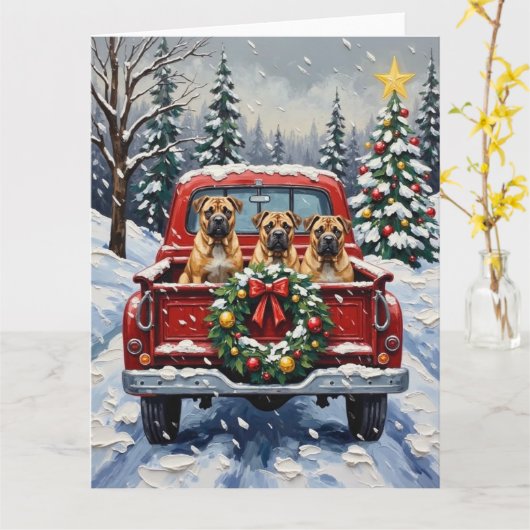 Shar Pei Christmas Red Truck Holiday Kaart (Gele Bloem)