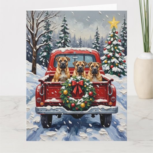 Shar Pei Christmas Red Truck Holiday Kaart (Voorkant)