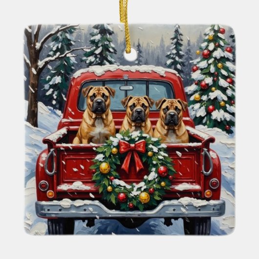 Shar Pei Christmas Red Truck Holiday Keramisch Ornament (Voorkant)
