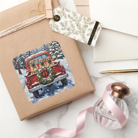 Shar Pei Christmas Red Truck Holiday Vierkante Sticker (Geschenken)
