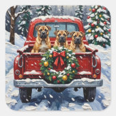 Shar Pei Christmas Red Truck Holiday Vierkante Sticker (Voorkant)