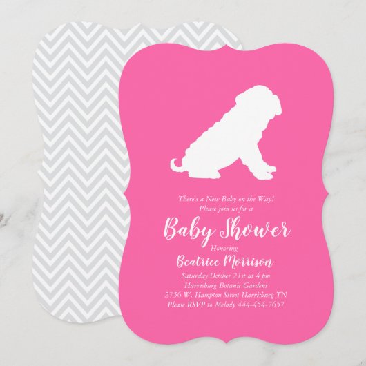 Shar-Pei Dog Baby shower Pink Girl Kaart (Voorkant / Achterkant)