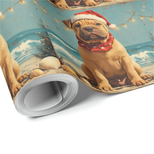 Shar Pei Dog Christmas  Beach Cadeaupapier (Rol Hoek)