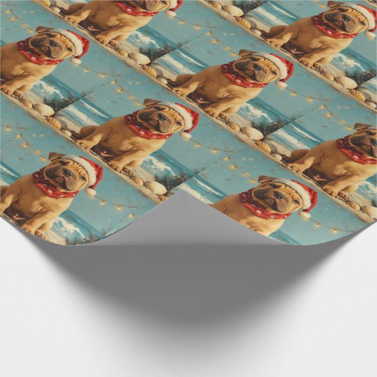 Shar Pei Dog Christmas  Beach Cadeaupapier (Hoek)