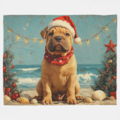 Shar Pei Dog Christmas Beach Fleece Deken (Voorkant (Horizontaal))