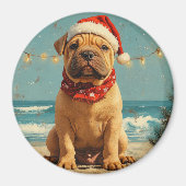 Shar Pei Dog Christmas  Beach Magneet (Voorkant)