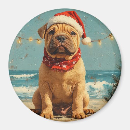 Shar Pei Dog Christmas  Beach Magneet (Voorkant)