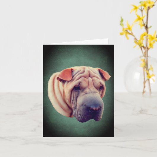 Shar Pei Dog Face Note Kaart (Gele Bloem)