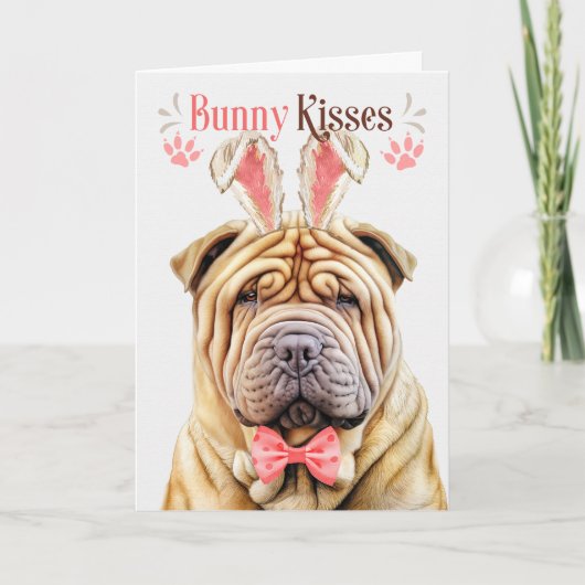 Shar Pei Dog in Bunny Ears voor Pasen Feestdagen Kaart (Voorkant)