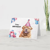 Shar Pei Dog met Ballonnen en Feest Pet Verjaardag Kaart (Voorkant)