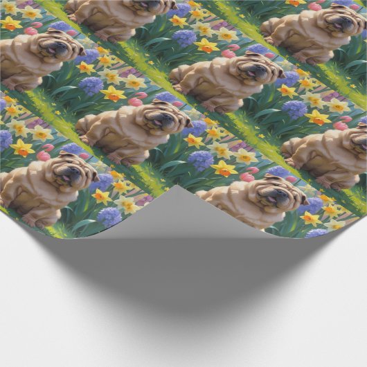 Shar Pei Dog Spring Bloemen Schilderen Cadeaupapier (Hoek)