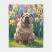 Shar Pei Dog Spring Bloemen Schilderen Fleece Deken (Voorkant)