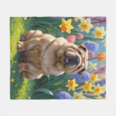 Shar Pei Dog Spring Bloemen Schilderen Fleece Deken (Voorkant (Horizontaal))