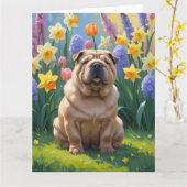 Shar Pei Dog Spring Bloemen Schilderen Kaart (Gele Bloem)