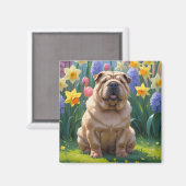 Shar Pei Dog Spring Bloemen Schilderen Magneet (Voorkant / Achterkant)