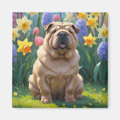 Shar Pei Dog Spring Bloemen Schilderen Magneet (Voorkant)