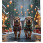 Shar Pei  Dogs Christmas Snow Holiday Douchegordijn (Voorkant)