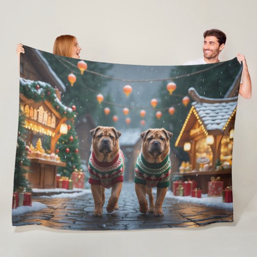 Shar Pei  Dogs Christmas Snow Holiday Fleece Deken (In situ)