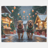 Shar Pei  Dogs Christmas Snow Holiday Fleece Deken (Voorkant (Horizontaal))