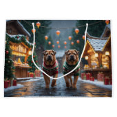Shar Pei  Dogs Christmas Snow Holiday Groot Cadeauzakje (Voorkant)