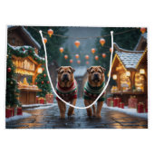 Shar Pei  Dogs Christmas Snow Holiday Groot Cadeauzakje (Achterkant)