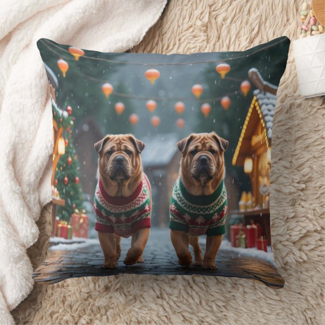 Shar Pei  Dogs Christmas Snow Holiday Kussen (Deken)
