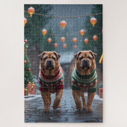 Shar Pei  Dogs Christmas Snow Holiday Legpuzzel (Verticaal)