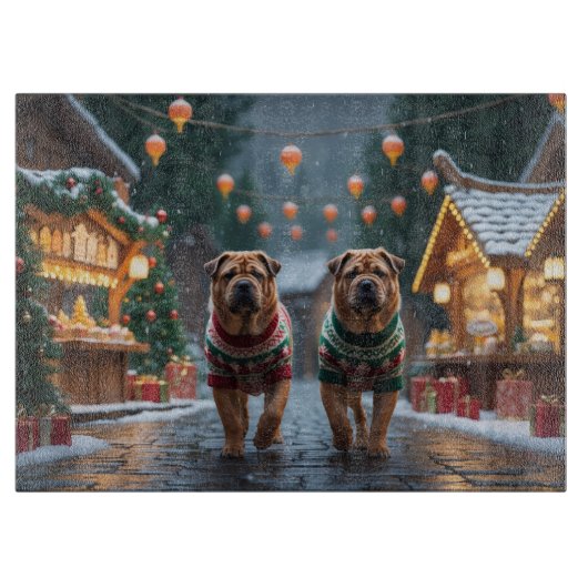 Shar Pei  Dogs Christmas Snow Holiday Snijplank (Voorkant)