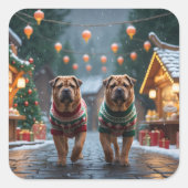 Shar Pei  Dogs Christmas Snow Holiday Vierkante Sticker (Voorkant)