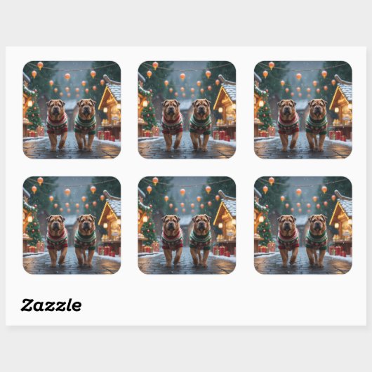 Shar Pei  Dogs Christmas Snow Holiday Vierkante Sticker (Vel)