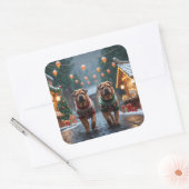 Shar Pei  Dogs Christmas Snow Holiday Vierkante Sticker (Envelop)
