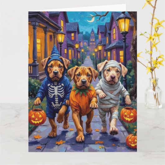 Shar Pei Dogs Trick-or-Treating Halloween Costumes Kaart (Gele Bloem)