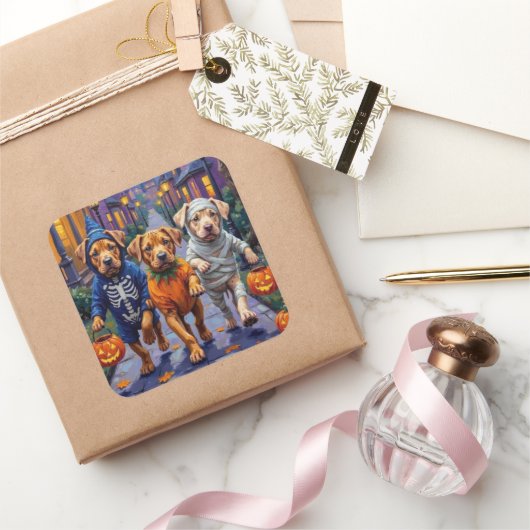 Shar Pei Dogs Trick-or-Treating Halloween Costumes Vierkante Sticker (Geschenken)